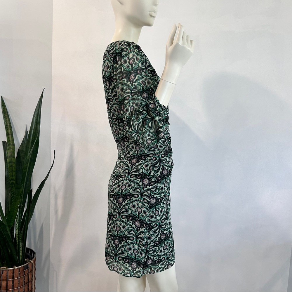 ba&sh Robe Fanny Ruched Front V Neck Viscose Mini Dress - Picture 3 of 16